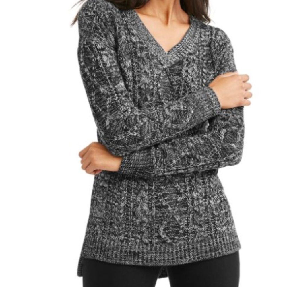 Cable Knit V-Neck Tunic Sweater
